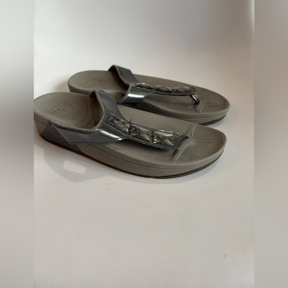 FitFlop Pietra sandals pewter grey gem detail size 8 platform wedge - Picture 2 of 7